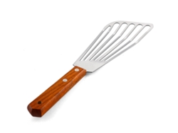 Espátula de pescado Gourmet Choice, hoja angular para alimentos delicados, acero inoxidable resistente al calor, mango ergonómico de madera, utensilio de cocina