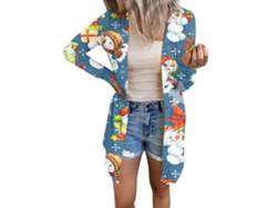 Blusa Rebe-coat para mujer, modelo 6S, con estampado navideño, mangas largas y abertura frontal, ideal para Halloween. Talla única.
