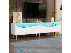 Mueble para TV de nogal, 180x40x50 cm, Bluetooth con LED integrado, cristal templado, patas doradas, con espacio de almacenamiento, para televisores de 65 a 85 pulgadas, blanco.