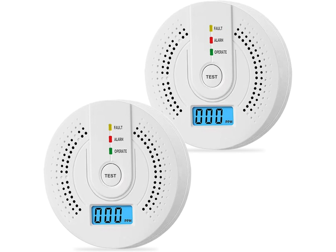 Alarmas Digitales Y Sonoras - Detectores Portátiles De Monóxido De Carbono (sin Batería) - 2 Unidades
