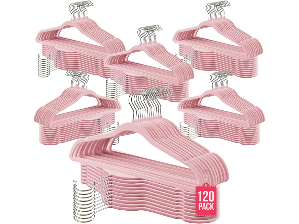 COM-FORT HOUSE | Percha Terciopelo | Color Rosa | Antideslizantes y Resistentes | Perchas para Ropa | Ideal para Chaquetas, Pantalones o Blusas | Diseño Elegante | 120 Unidades |