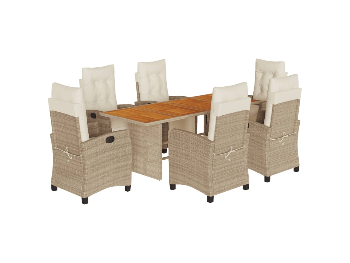 Maison Exclusive - 7 Pcs Conj. Jantar Jardim C/ Almofadões Vime Pe Bege Misturado