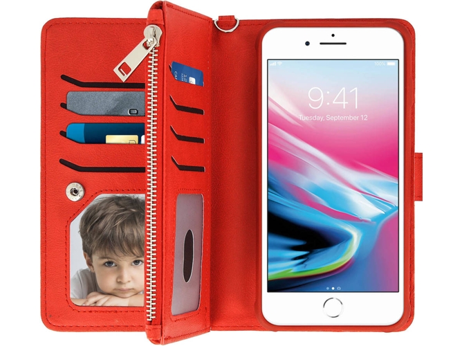 Funda iPhone 6 Plus, 6s Plus, 7 Plus, 8 Plus AVIZAR FOLIO-KARTERA-RD-678L Rojo