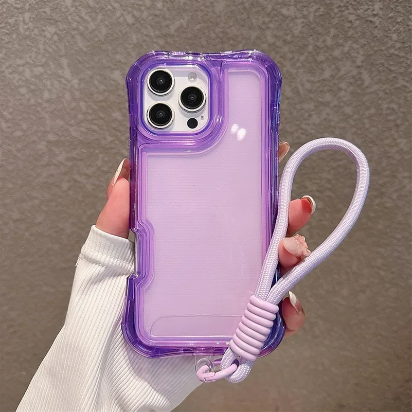 (morado, Iphone 12) Funda Protectora Transparente A Prueba De Caídas Con Airbag En Las Cuatro Esquinas Y Correa De Muñeca A Prueba De Golpes.