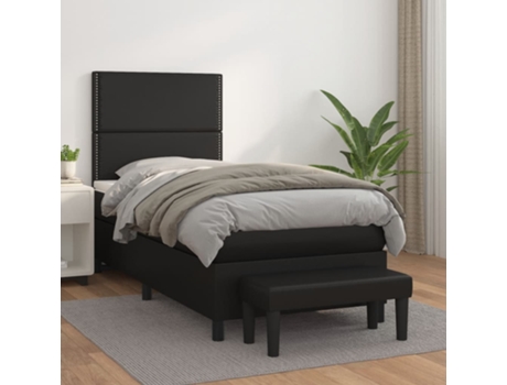 VIDAXL Cama con somier (Negro - Cuero artificial - 203 x 90 x 128 cm)