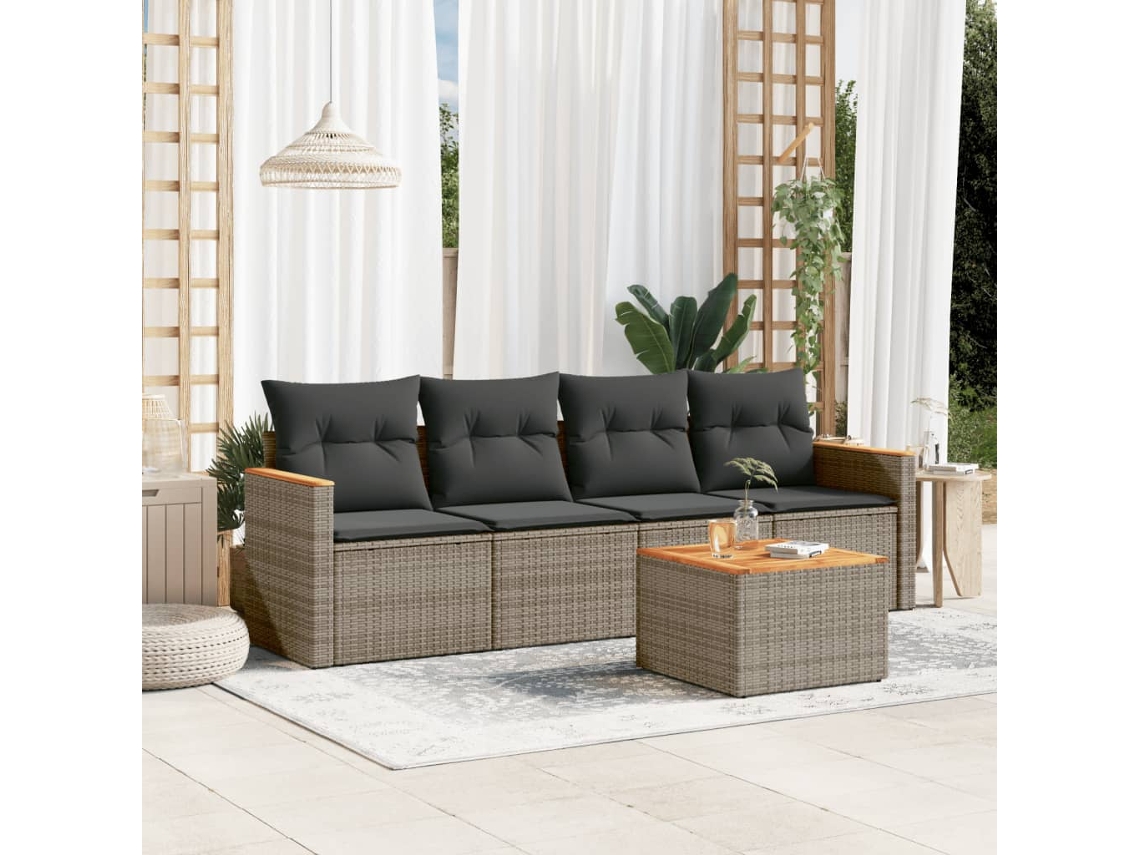 Conjunto de sofá de jardín de 5 piezas con cojines, ratán gris, DKD Home Decor