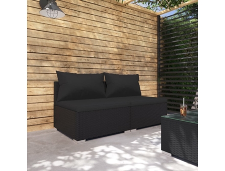 Conjunto 2 de muebles de jardín VIDAXL y cojines ratán sintético negro