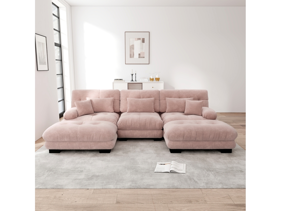 Sofá Modular Grande U - Sofá Cloud Con Asiento Profundo, Sofá Convertible Con Ottoman - Rosa