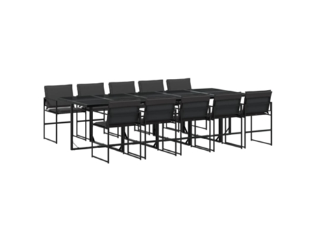 Conjunto 11 de comedor de jardín VIDAXL con cojines textileno negro