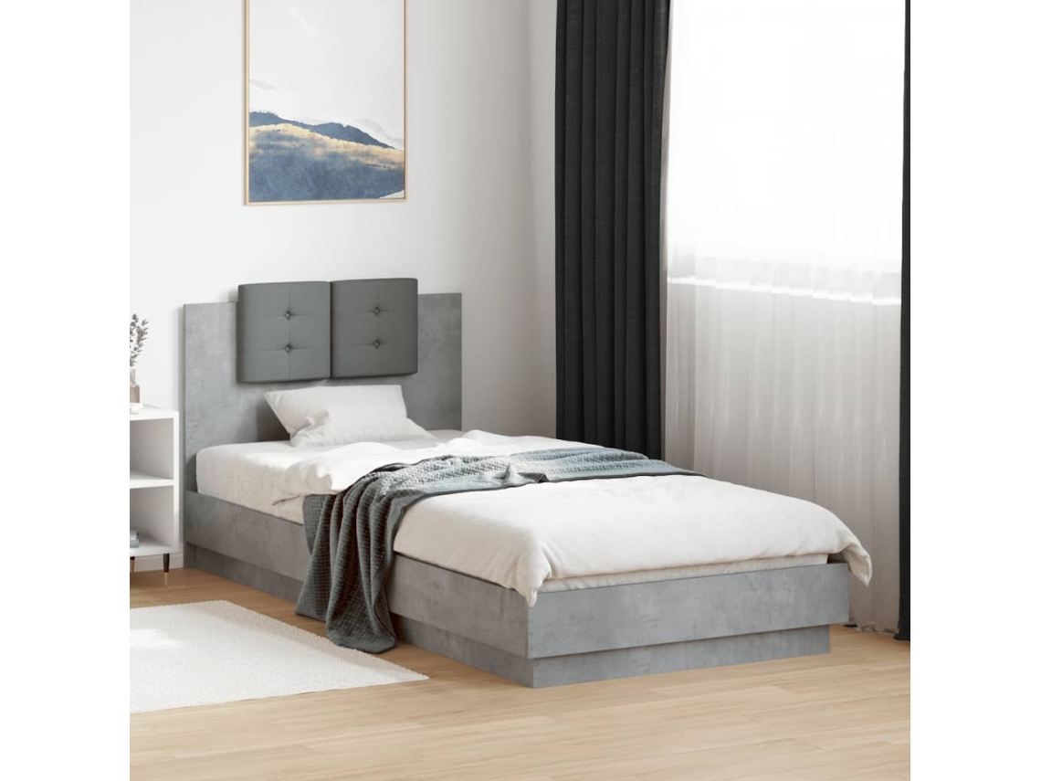 Estructura De Cama Cabecero Luces Led Gris Hormigón 100x200 Cm