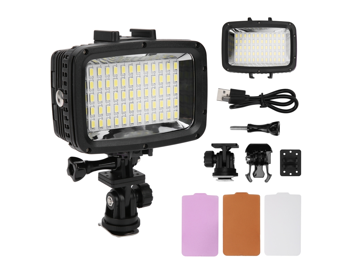 Foco LED sumergible e impermeable para cámaras réflex y de vídeo.