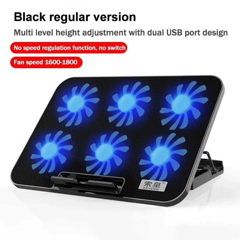 (led Azul) Enfriador Para Portátil, 2 Puertos Usb, 6 Ventiladores, Con Luces Led