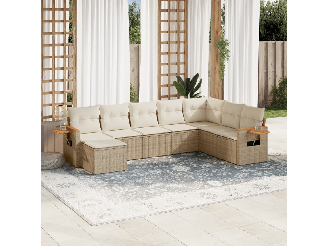 Conjunto de 8 sofás de jardín con cojines de mimbre beige Dkd Home Decor