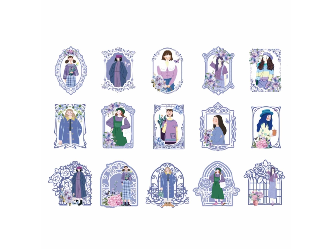 Paquete de pegatinas surtidas de niña, 45 unidades, pegatinas de la serie Rose para álbumes de recortes, cuadernos y diarios, letras moradas