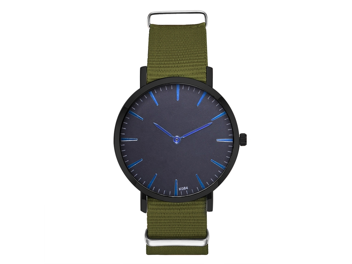 Reloj De Moda Para Parejas Con Correa De Nailon Dial Redondo Cuarzo Unisex (verde Ejército)