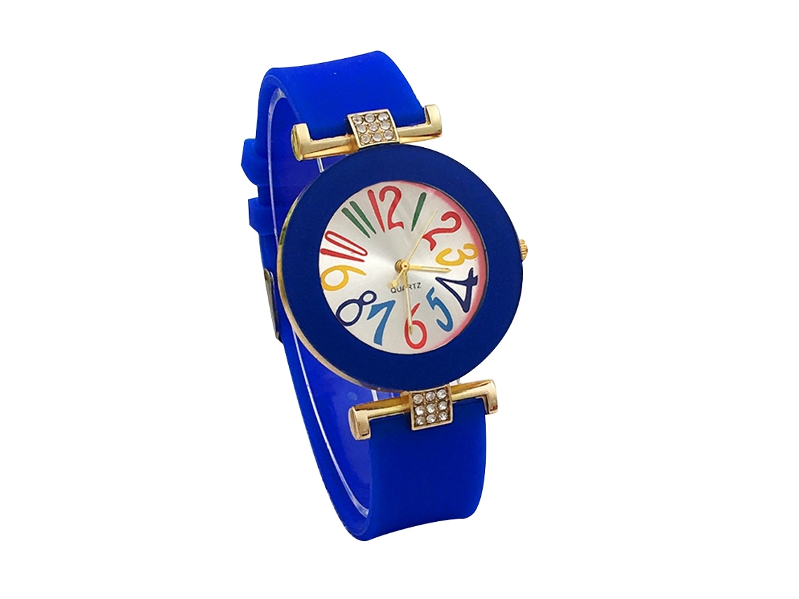 Reloj De Pulsera De Moda Para Mujer Con Correa De Gel De Sílice Y Números Arábigos Azul Real.