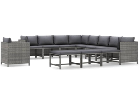 Conjunto 12 de muebles de jardín VIDAXL y cojines ratán sintético gris