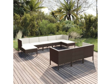 Conjunto 10 muebles de jardín VIDAXL cojines ratán sintético marrón