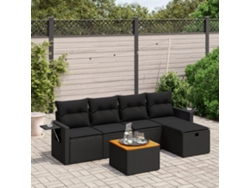 Conjunto de sofás de jardín de 6 piezas DKD Home Decor con cojines de mimbre negros