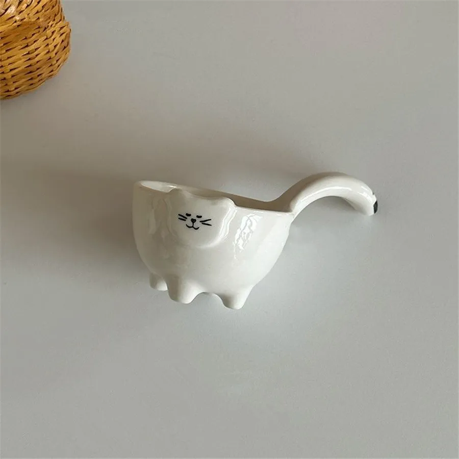 (1 Unidad) Taza De Café Con Forma De Gato, Cuenco De Cerámica Para Sacarina Con Asa, 20 Ml