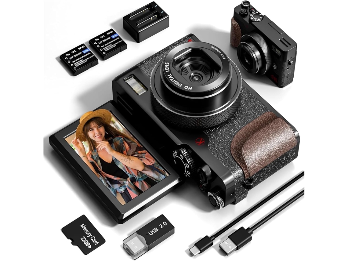 Cámara Digital De 56 Mp, Enfoque Automático 4k, Tarjeta Tf De 32 Gb, 2 Baterías Y
