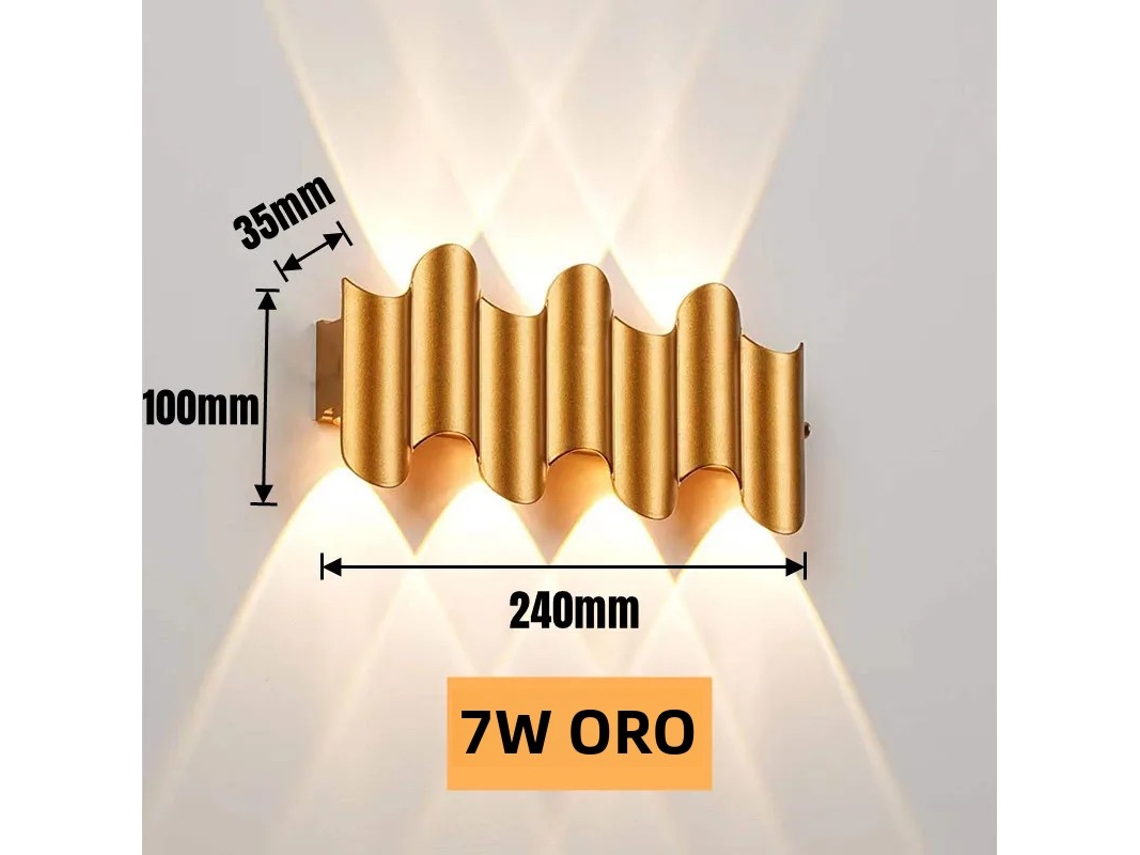 Aplique De Pared Led Impermeable (blanco Cálido, 7 W, Dorado) Con Función De Iluminación Ascendente Y Descendente