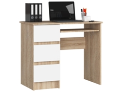 Escritorio De Ordenador Akord A6 Roble Sonoma 90 Cm Con Lado Izquierdo 3 Cajones Frente En Color Blanco 1 Estante 90x50x77 Cm