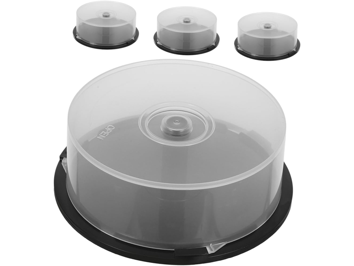 Juego De 4 Cajas Transparentes Para Cd/dvd, Con Capacidad Para 25 Discos Y Base Negra.