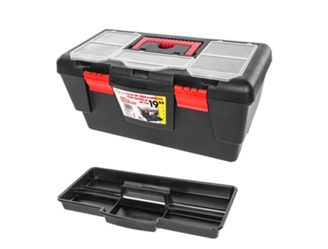 Caja De Herramientas Vacía, Con Doble Hebilla De Cierre, 19 Pulgadas (48X25X22 Cm). Con 5 Espacios De Organización Y Bandeja Superior Extraíble COO...