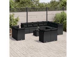Conjunto de sofá de jardín de 13 piezas con cojines de mimbre sintético negro, Dkd Home Decor
