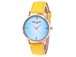 Reloj De Pulsera Zhoulianfa Para Hombre, Modelo F-393a, De Cuero Y Cuarzo, Color Amarillo, Ideal Para Negocios Y Uso Diario.