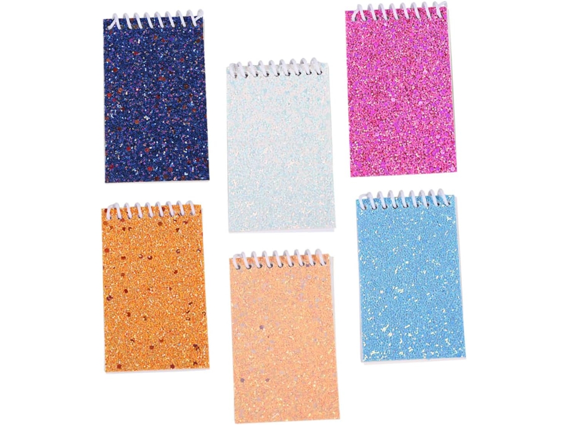 Juego de 6 cuadernos de espiral con cubiertas de lentejuelas de colores, elegante cuaderno de bolsillo para notas de Gokoco