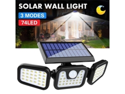 Aplique Solar De Pared Con Sensor De Movimiento Pir, 74 Led, Ip65, Para Jardín Y Seguridad Exterior.