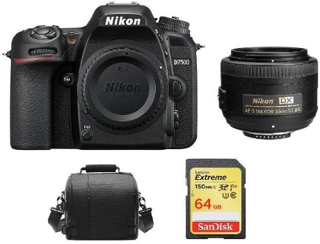 Kit Cámara Réflex NIKON D7500 + AF-S 35MM F1.8G DX + Tarjeta SD de 64GB + Funda para cámara