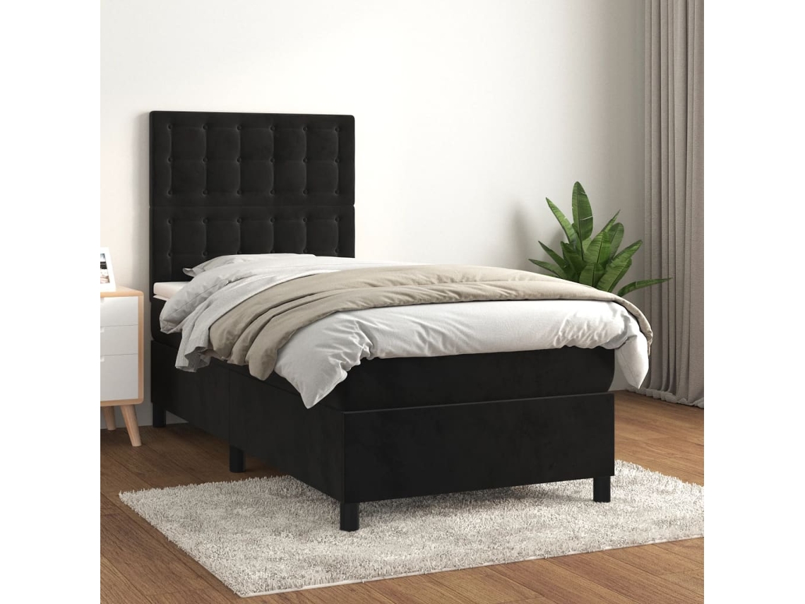 Estructura De Cama Con Muelles/Colchón 80X200 Cm Terciopelo Negro