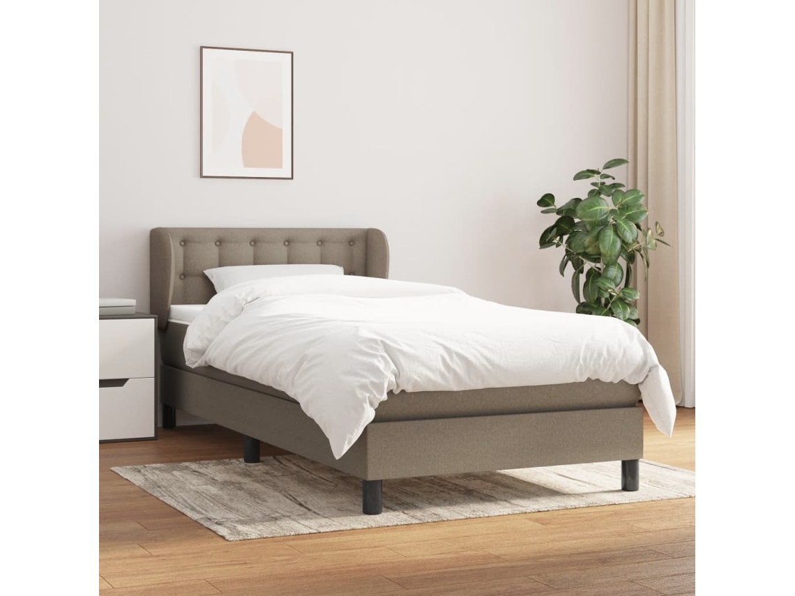 Cama Box Spring Con Colchón Tela Gris Taupe 90x190 Cm