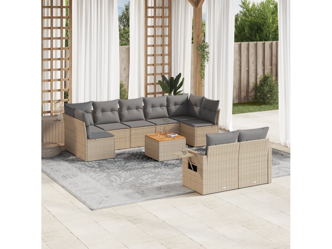 Conjunto de sofá de jardín de 10 piezas con cojines en mimbre beige mixto DKD Home Decor