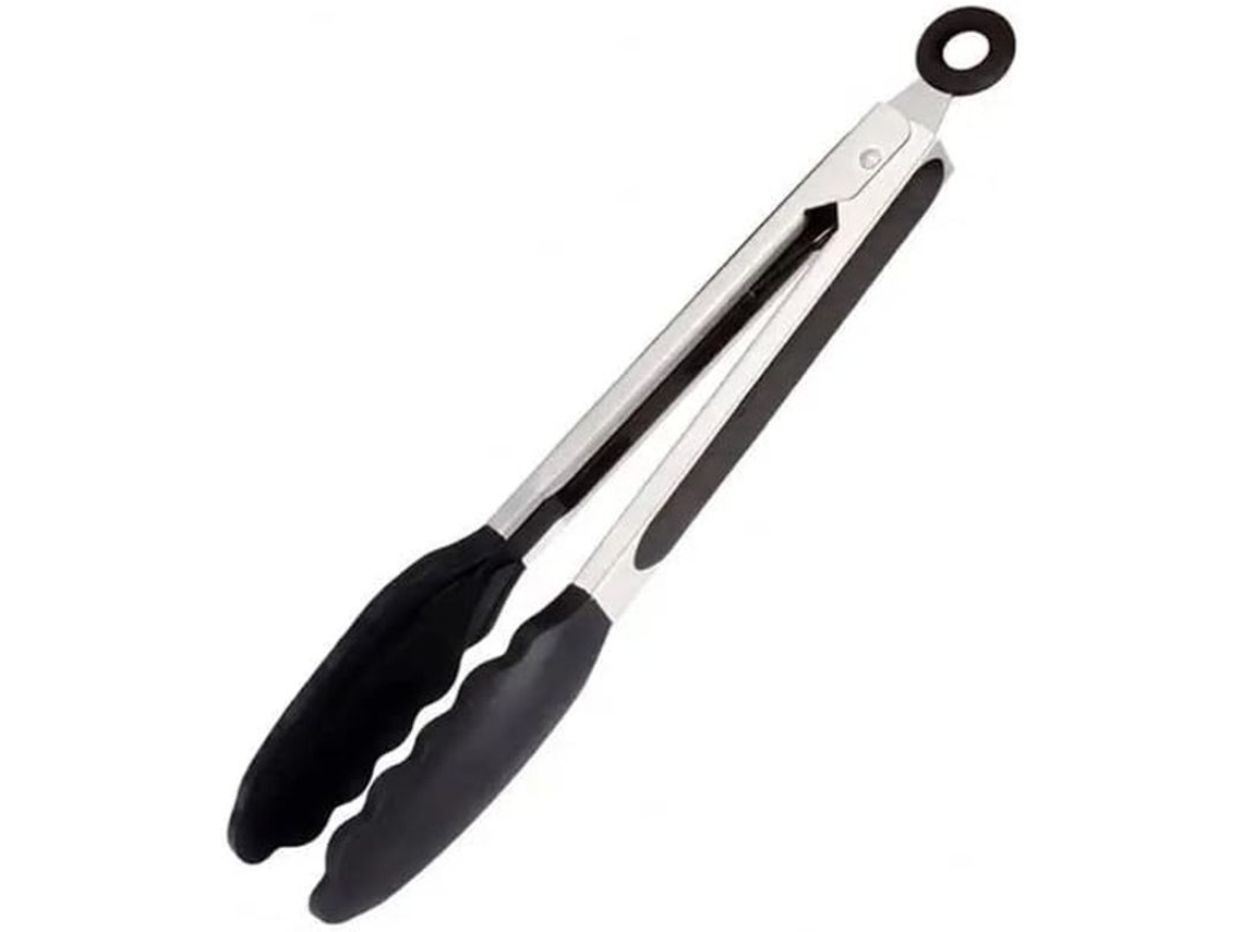 Pinzas De Cocina De Acero Inoxidable Con Silicona Resistente Al Calor Y Cierre Inteligente, 18 Cm, Color Negro.