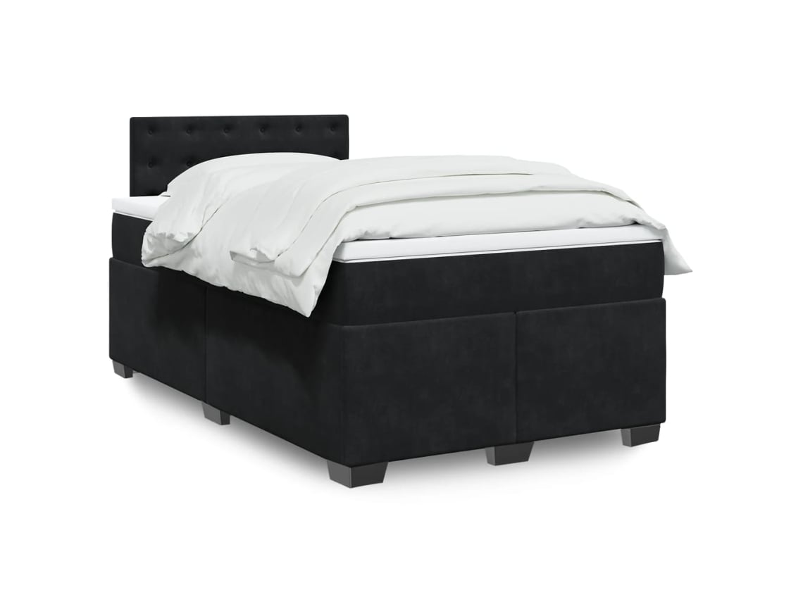 Cama Box Spring Con Colchón Terciopelo Negro 120x190 Cm