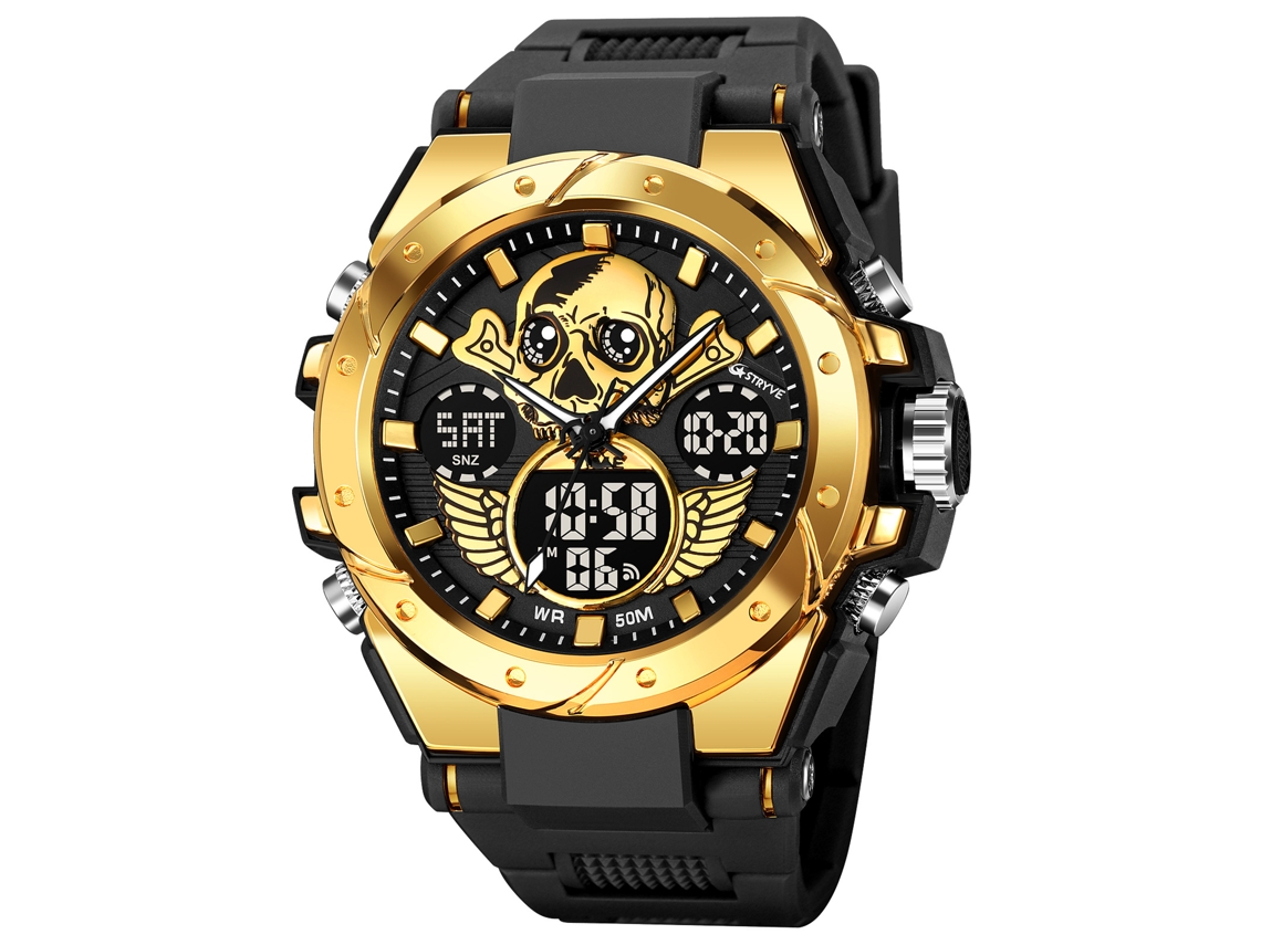 Reloj Deportivo Para Hombre (dorado), Reloj De Pulsera Electrónico Luminoso Con Diseño De Calavera E Impermeable.