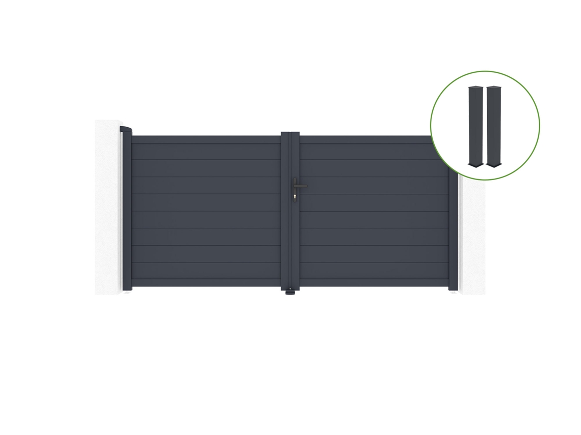 Puerta abatible 3m EIGER Al.115cm aluminio gris 2 postes 20x20cm Al.166cm CASANOOV