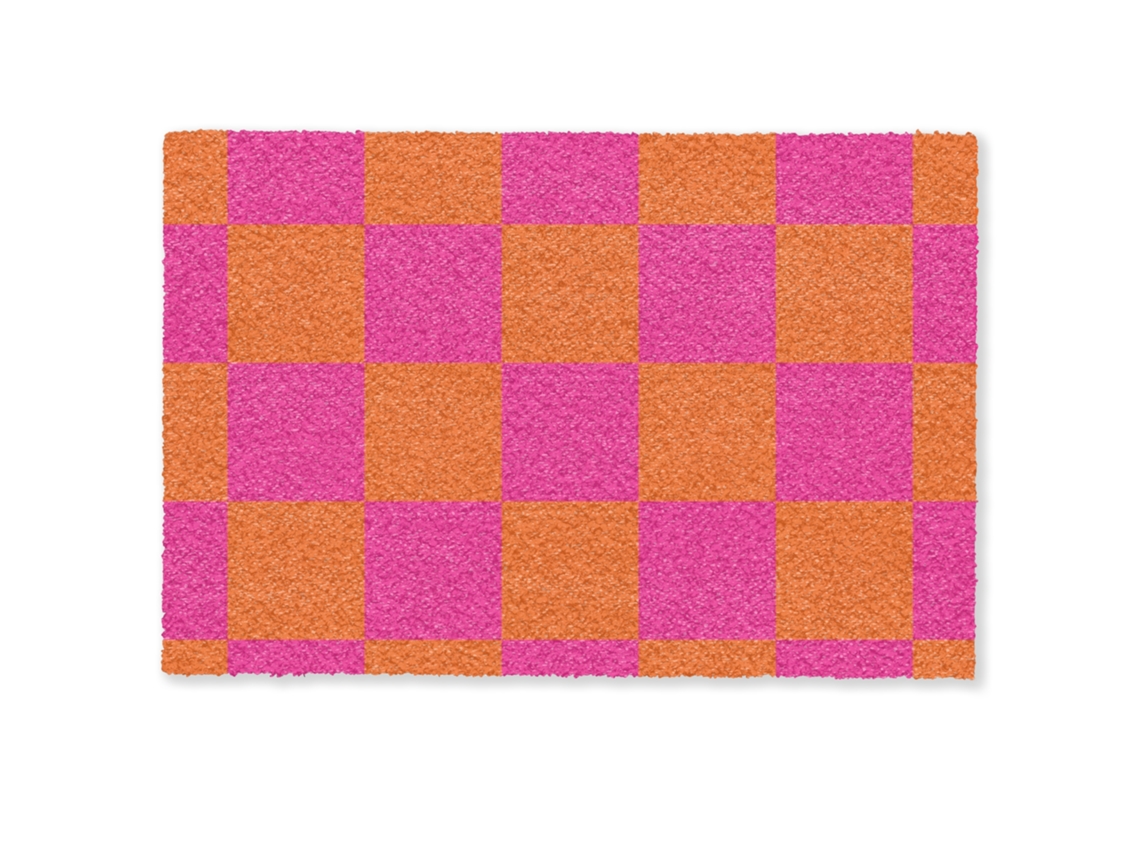 Felpudo Tablero De Ajedrez Estampado - Naranja - Rosa - Bloques 90x60
