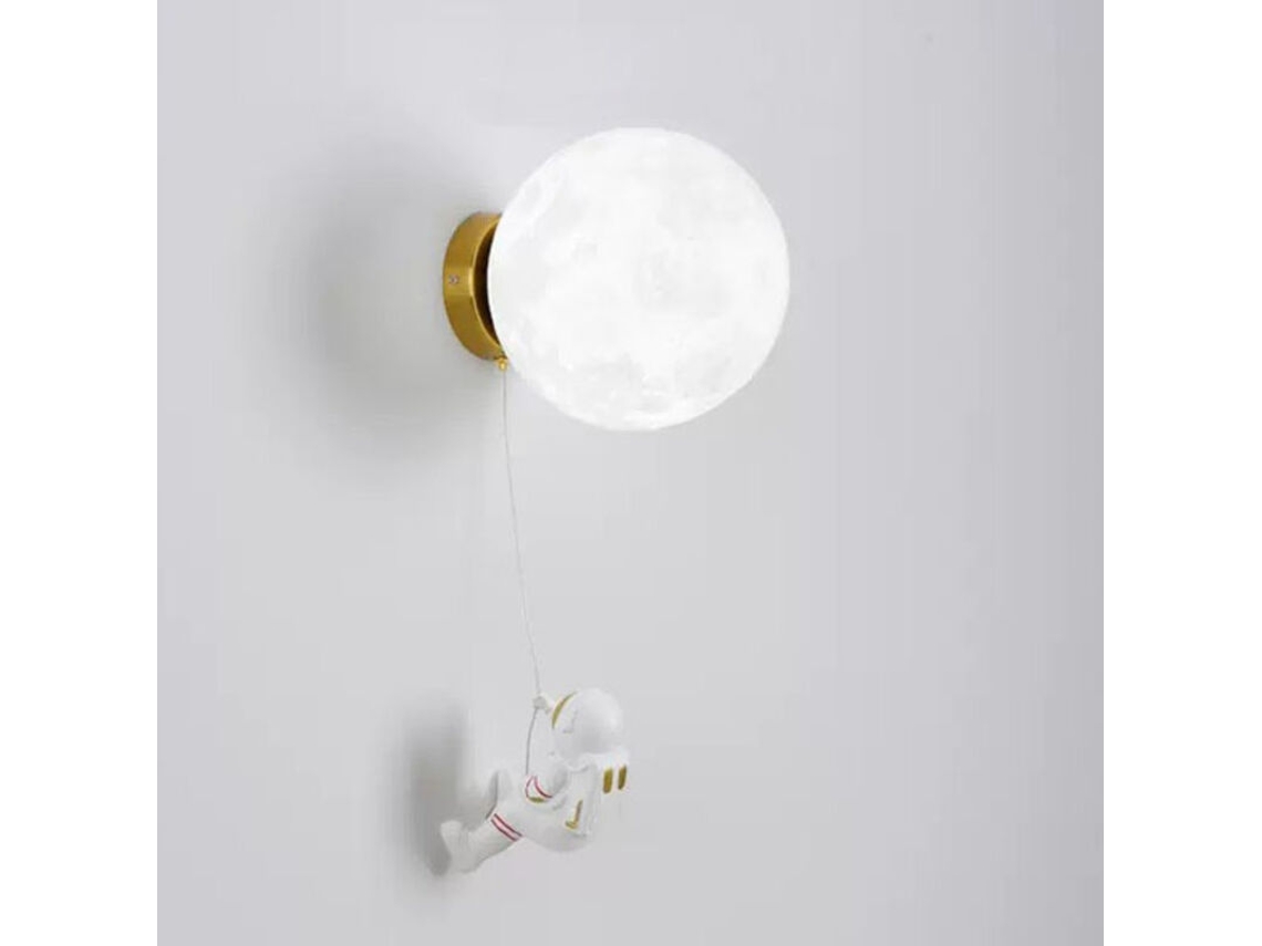 Aplique De Pared Led Para Interiores – Lámpara Para Dormitorio Infantil Con Figura De Astronauta – Pantalla En Forma De Luna – Luz Blanca
