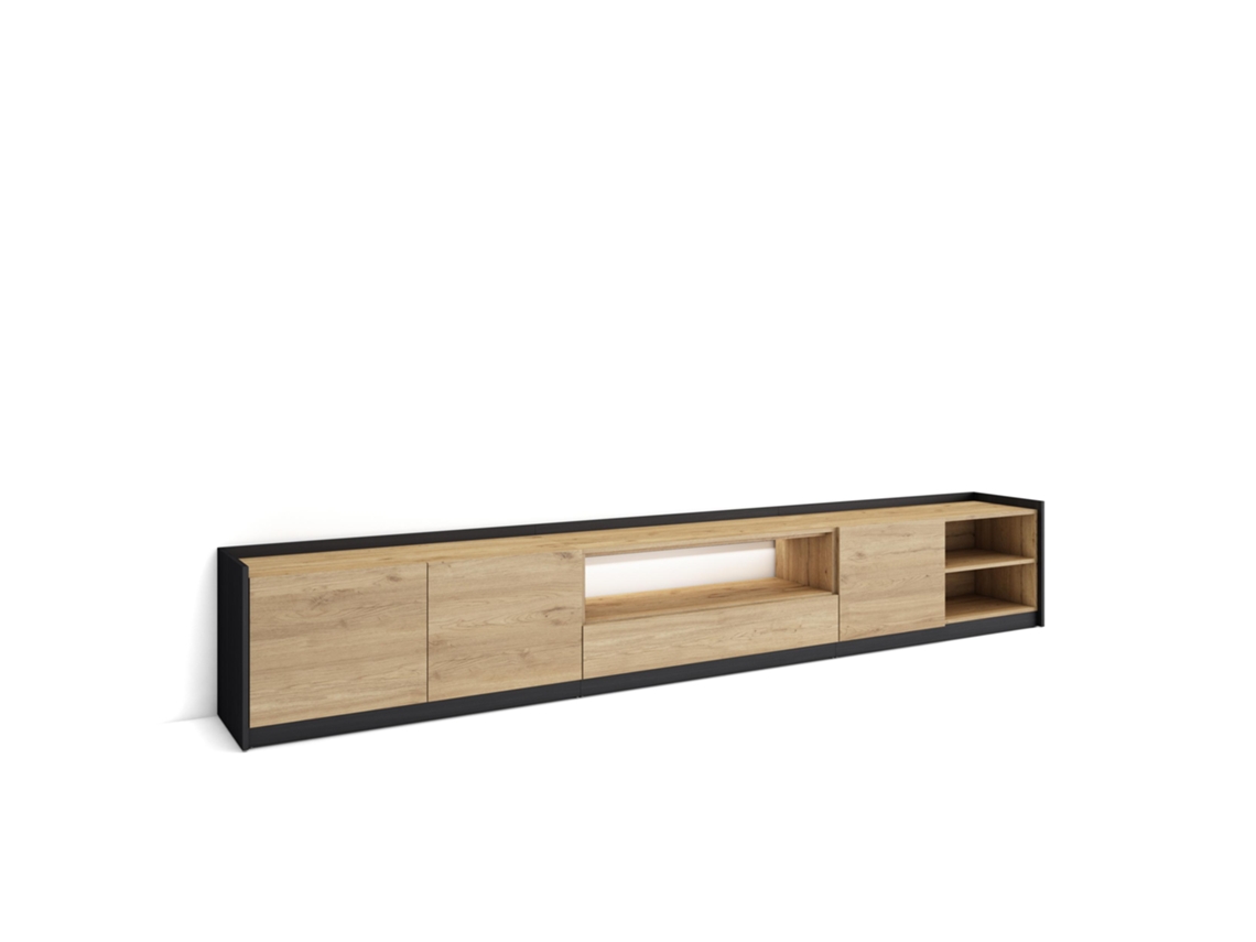 Mueble para TV, 310x37x50cm, para televisores de hasta 80'', LED, roble y negro.