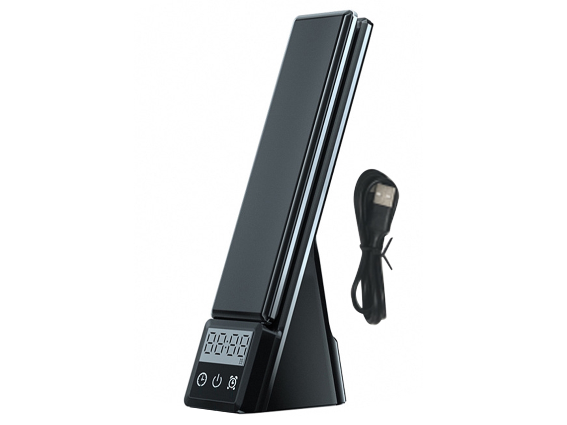Lámpara De Escritorio Led Con Enchufe, Cargador Inalámbrico Y Puerto Usb Para Oficina Y Dormitorio - Negra
