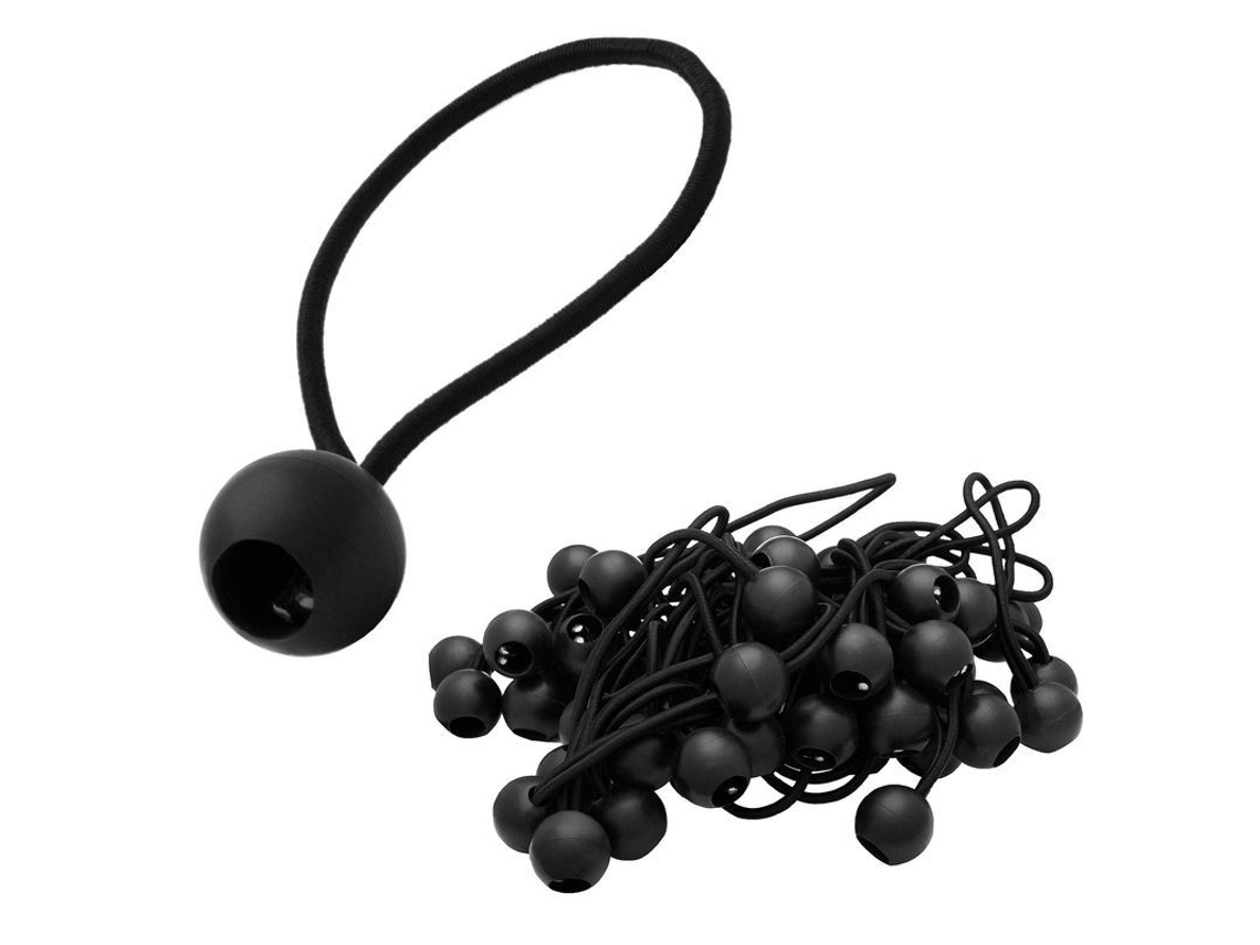 2026-50 Cuerdas Elásticas Con Bolas De Plástico, 15cm Negras, Para Tiendas, Toldos Y Cubiertas De Piscinas