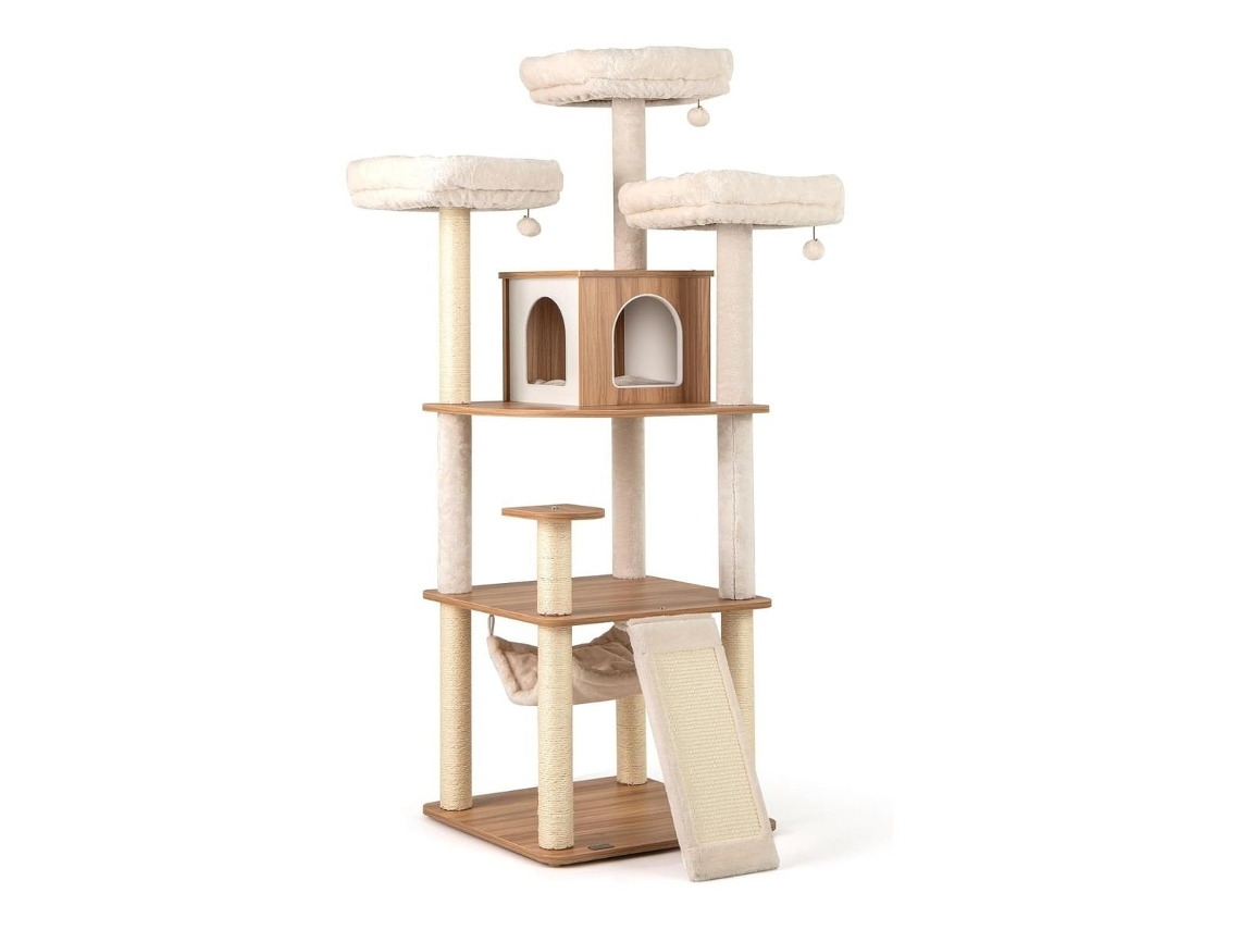 Árbol rascador de madera para gatos de 168 cm con hamaca y escalera NORTHIX