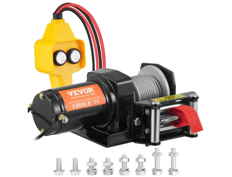 Cabrestante eléctrico de 12 V, cabrestante de cuerda de acero con control remoto por cable portátil con capacidad de carga de 2000 libras VEVOR