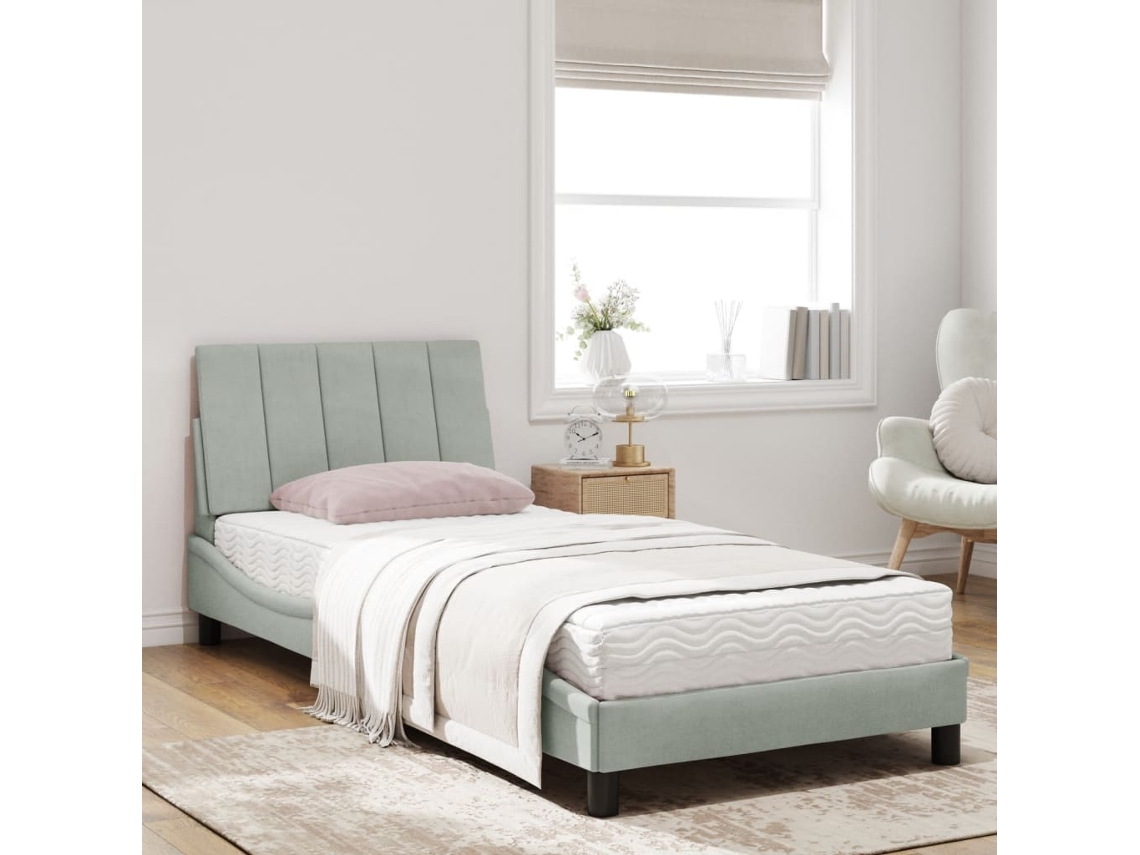 Maison Exclusive - Cama Con Colchón Hanko Terciopelo Gris Claro 90x200 Cm