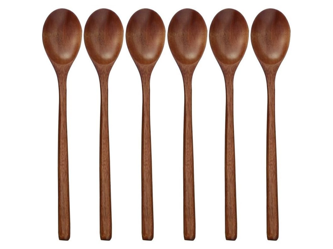 2026-33251-cucharas De Madera, 6 Unidades 22.86 Cm, Utensilios De Cocina Para Sopa Y Comida